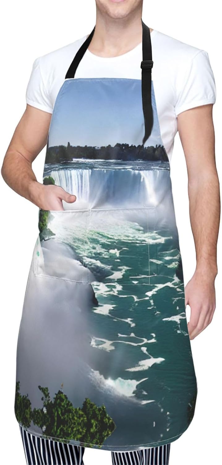 Niagara Fall print Waterproof apron with pocket adjustable cooking apron for adult kitchen bibs to bake