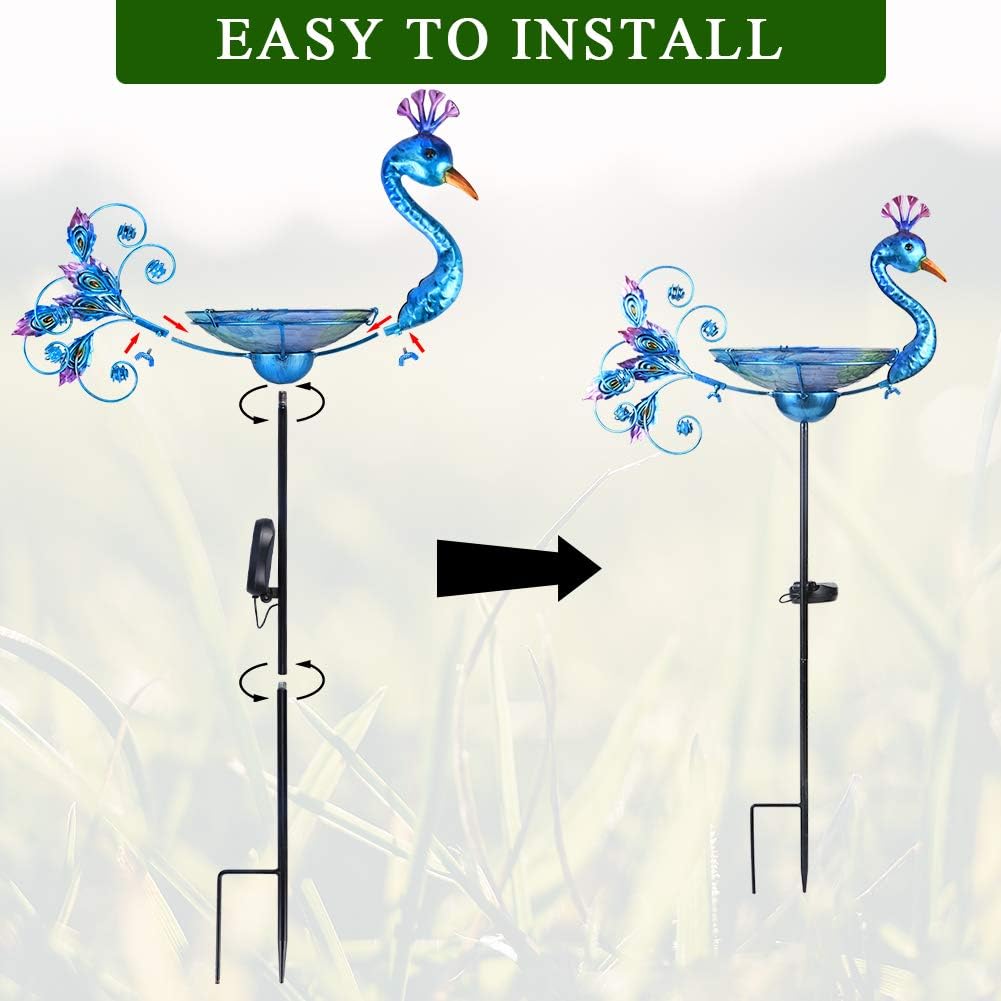MUMTOP Outdoor Bird Bath Solar Birdbath Small Birdfeeder with Peacock