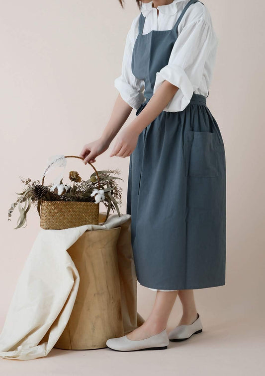 Cotton Pleated Apron Retro Waterdrop Proof Garden Cleaning Pinafore Dr