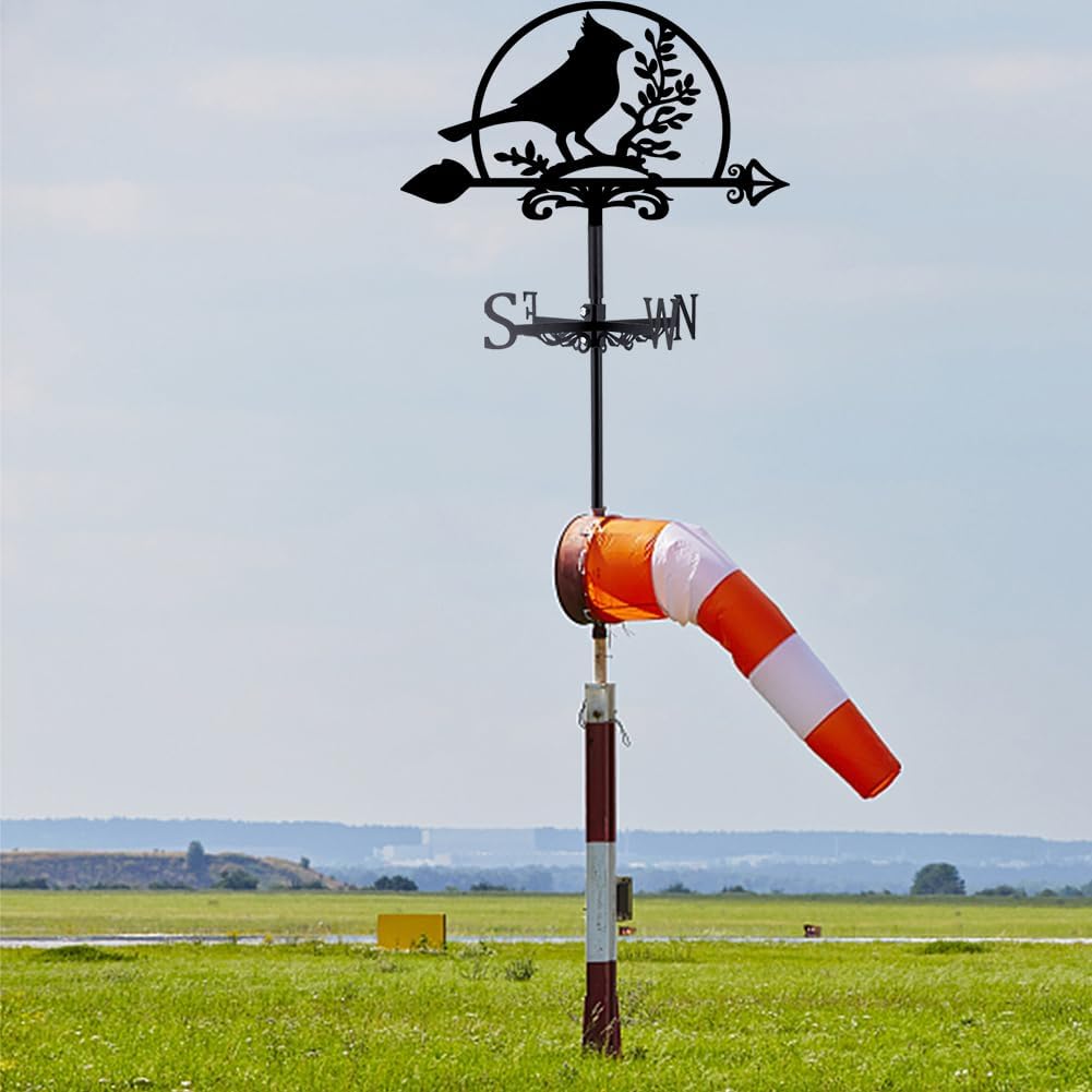 SUPERDANT Northern Cardinal Weathervane Wrought Iron Wind Vane Bird Animal Metal Weather Vane Roof Garden Direction Sign Weathercock Outdoor Farmhouse Decoration Garden Wind Measuring Tool