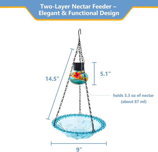 Hummingbird Feeder with Solar Light, Outdoor Hanging Glass Bird Feeder for Garden Patio, Solar Powered Lantern Design, Decorative Nectar Feeder