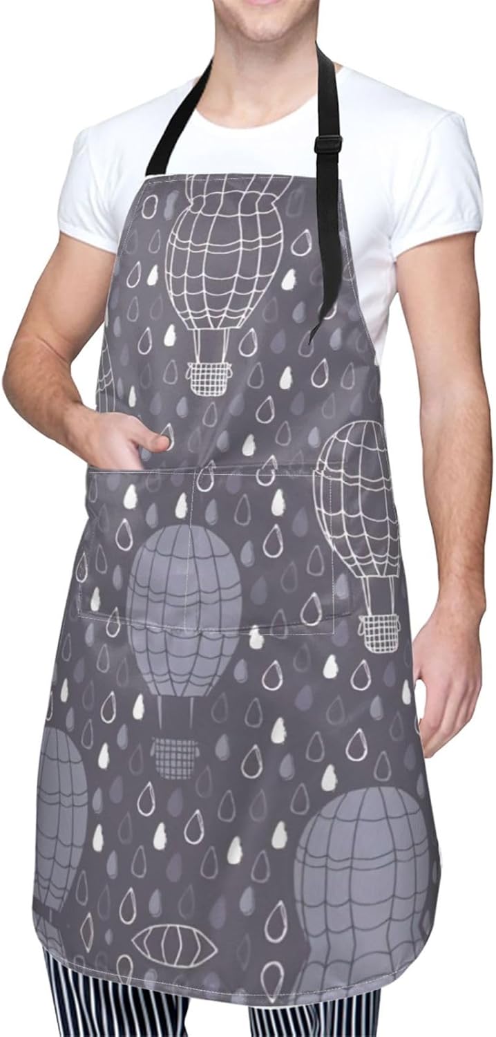 Hot Air Balloon Print Laundry apron 28x33 In Waterproof Kitchen Apron with Pockets for Cooking Baking