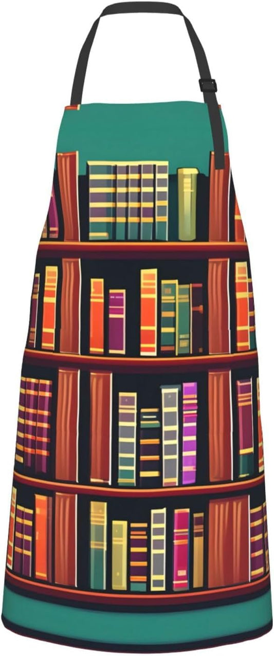 Library Bookshelf print Waterproof apron with pocket adjustable cooking apron for adult kitchen bibs to bake
