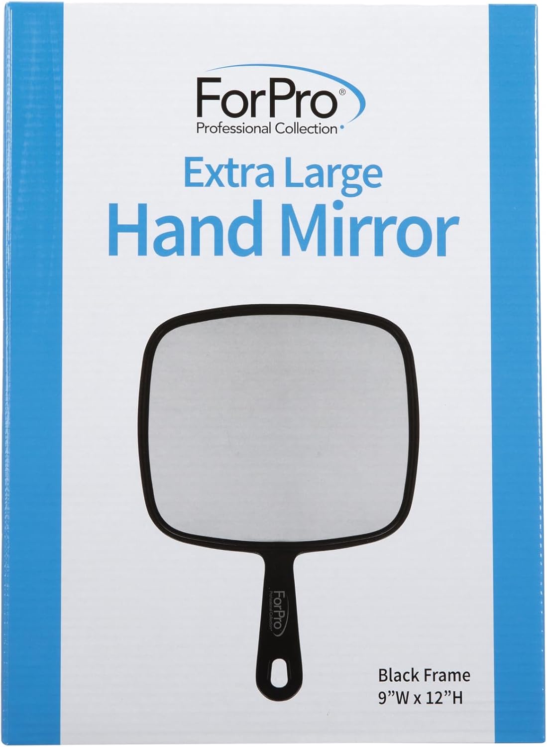 ForPro Professional Collection Extra Large Hand Mirror with Handle, 9" W x 12" L, Multi-Purpose Handheld Mirror with Distortion-Free Reflection, Black
