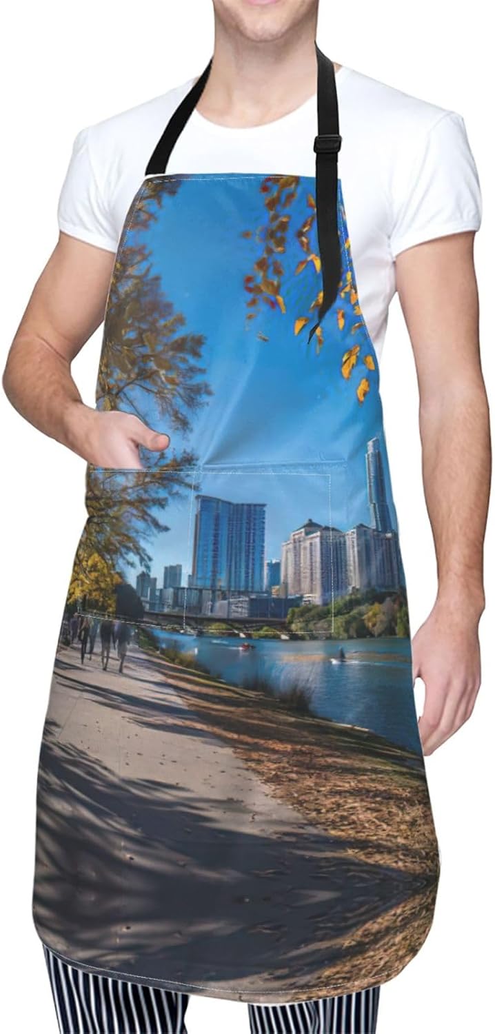 Austin Texas print Waterproof chef's apron with pocket apron for kitchen cooking baking barbecue and gardening