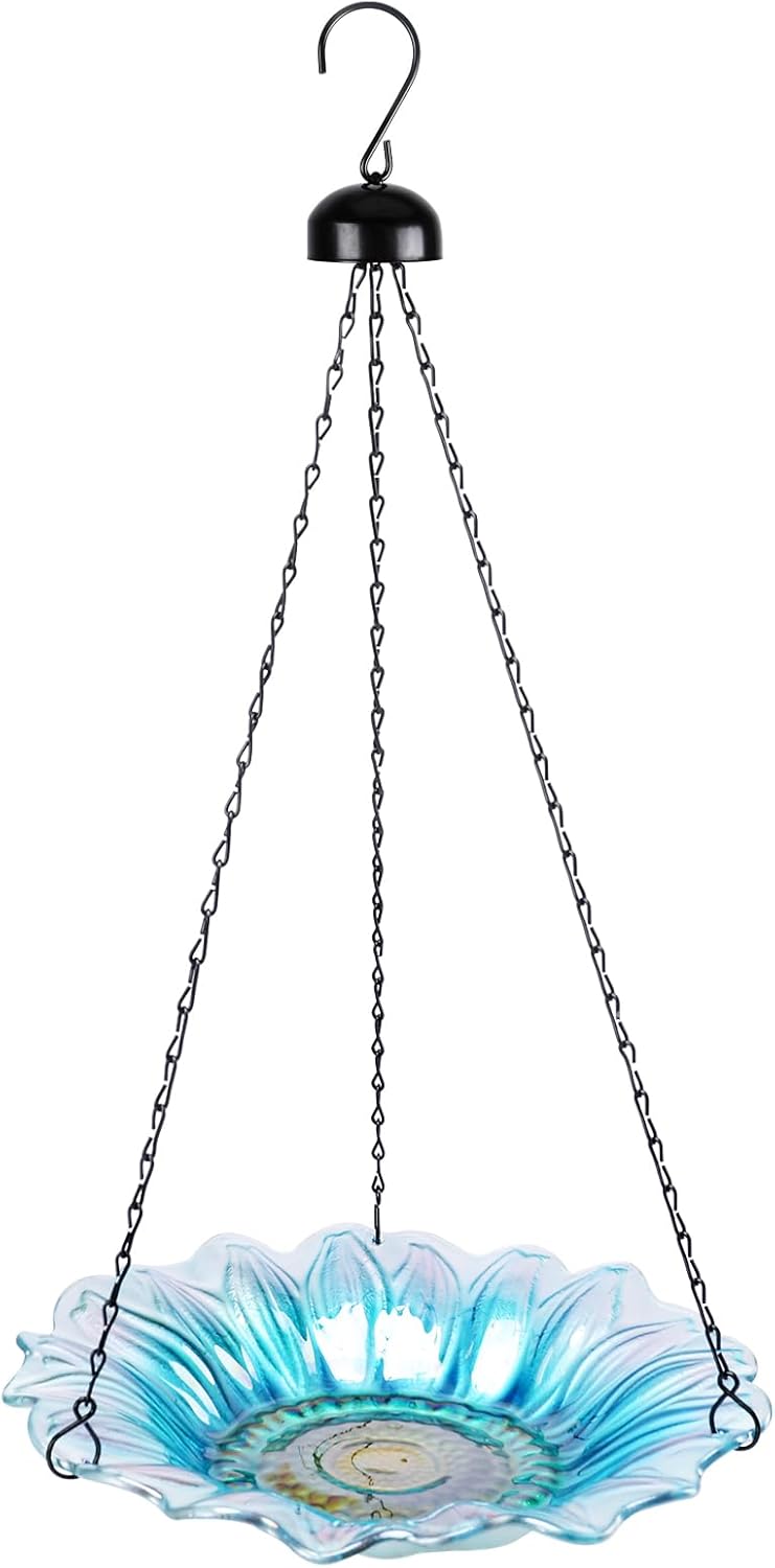 VCUTEKA Bird Bath, Glass Hanging Bird Baths for Outdoors Birdfeeder wi
