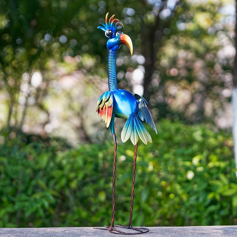 DREAMSOUL 30" Tall Bird Garden Statues Metal Standing Bird Outdoor Statues, 3D Funny Statue for Garden Patio Lawn