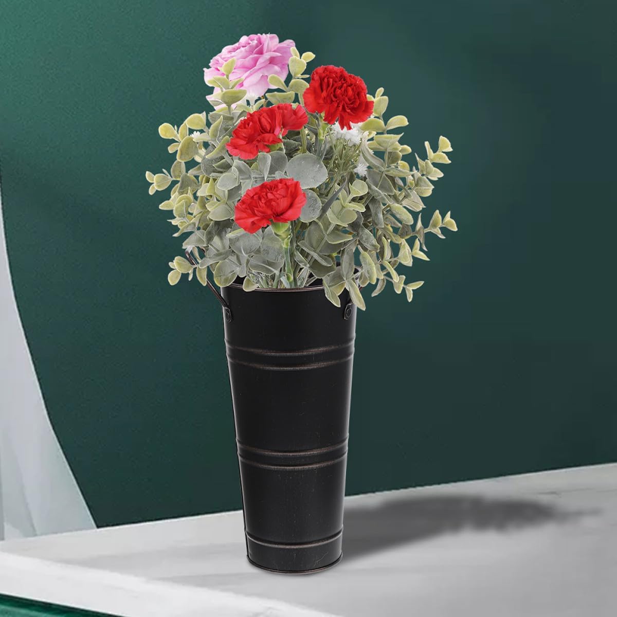 Milisten Vintage Metal Flower Bucket Vase 18.5x31x13cm Iron Planter Ru