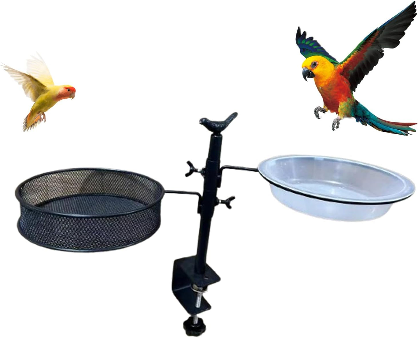 Balcony Bird Feeder, Adjustable Deck Mounted BirdsWater Bowl, 360-Degree Rotatable Feeding Station, Flower Pot Stand for Balcony Bird Bath Outdoor