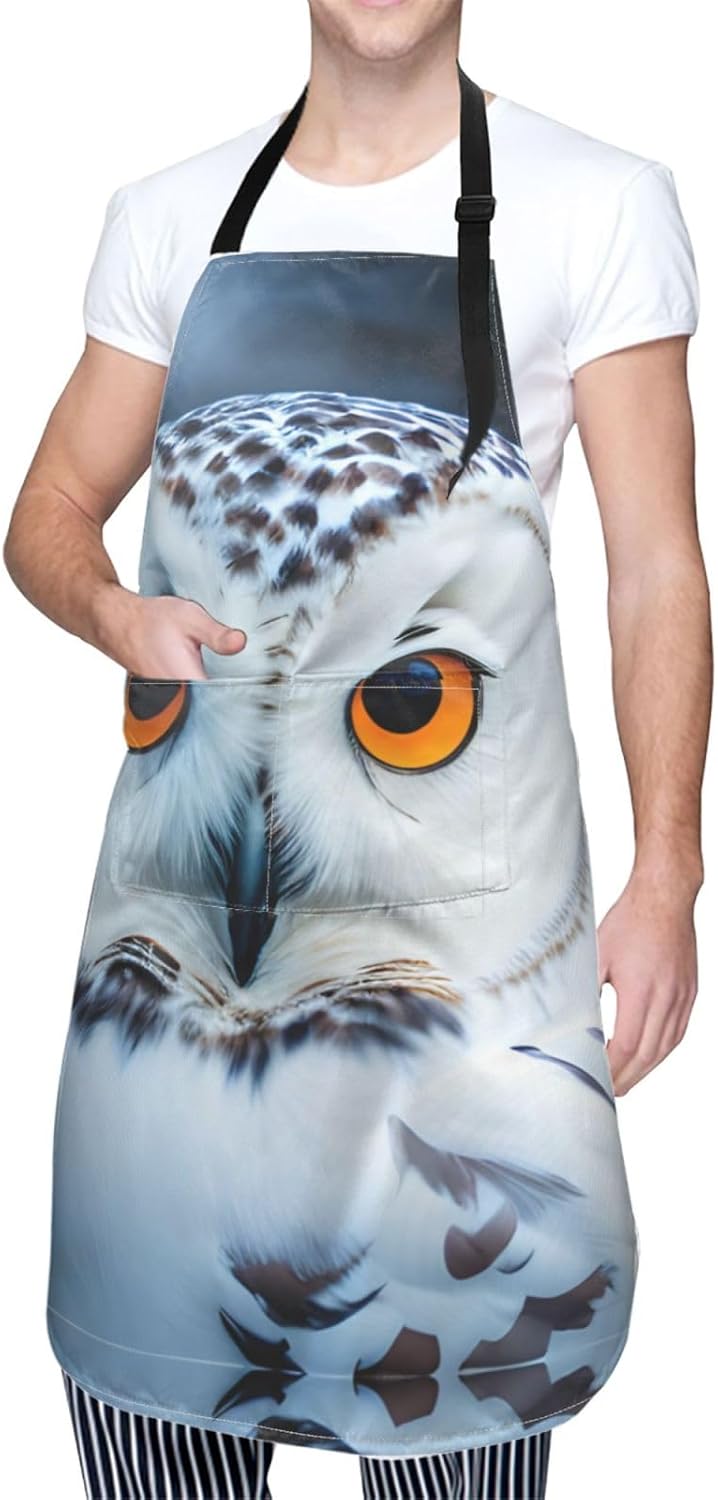 Snowy Owl Eyes print Waterproof chef's apron with pocket apron for kitchen cooking baking barbecue and gardening