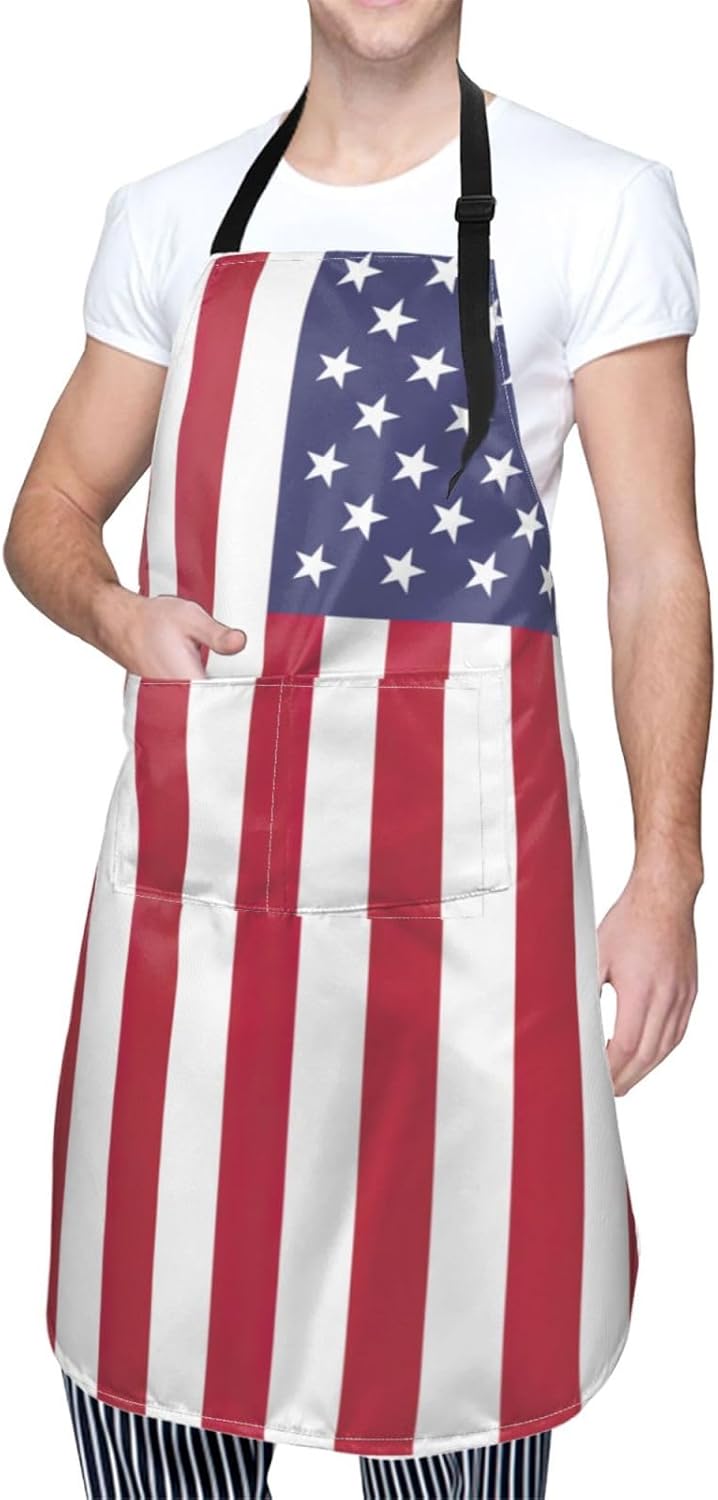 American flag print Waterproof chef's apron with pocket apron for kitchen cooking baking barbecue and gardening