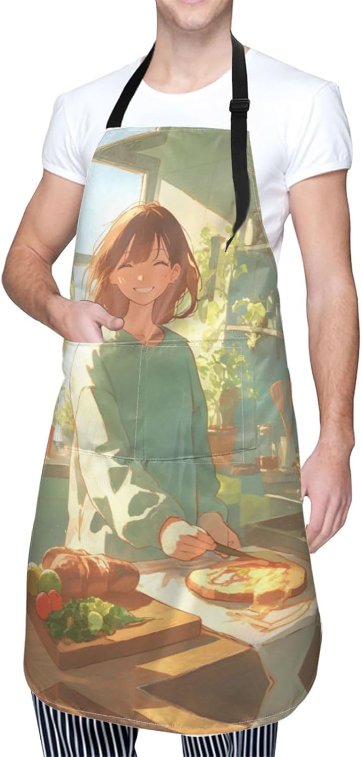 Beautiful Breakfast print Waterproof apron with pocket adjustable cooking apron for adult kitchen bibs to bake