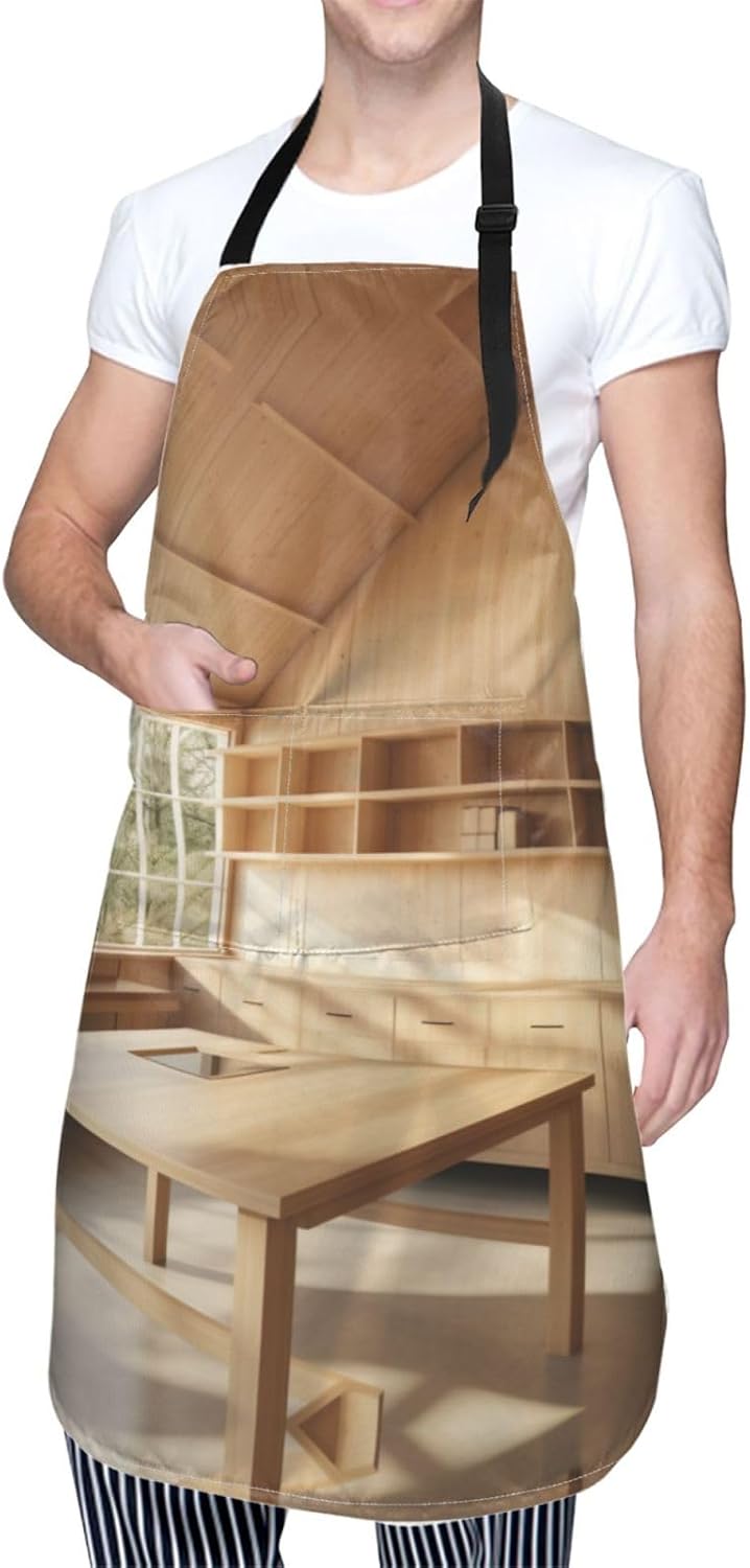 Stall Wooden print Waterproof apron with pocket adjustable cooking apron for adult kitchen bibs to bake
