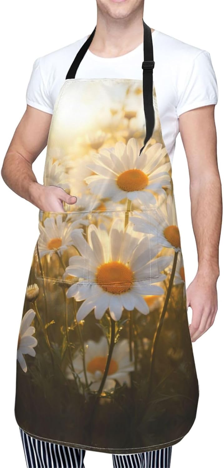 Daisy Flower print Waterproof apron with pocket adjustable cooking apron for adult kitchen bibs to bake