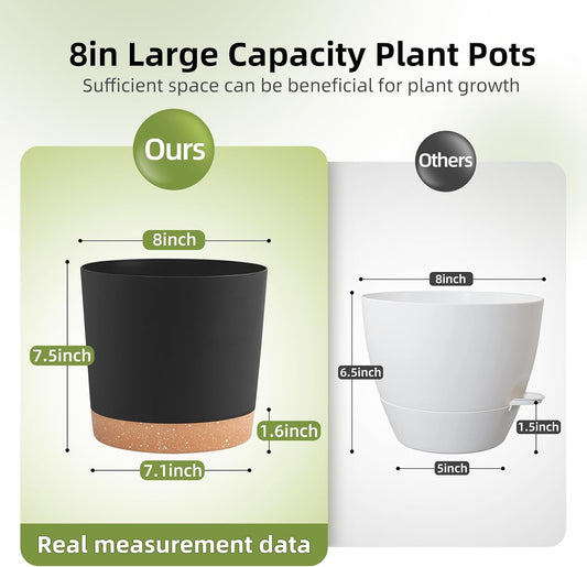 QCQHDU 8 inch Plant Pot, 2 Pack Planters for Indoor Plants with Draina