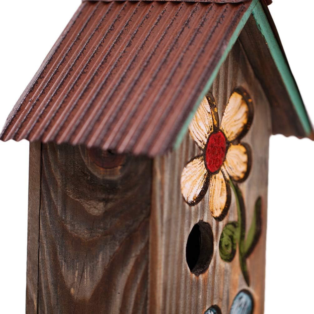 Topadorn Bird House Wooden Carved Floral Birdhouse with Hoop Hanging Birdhouse for Garden Yard Porch Decoration,11 Inch