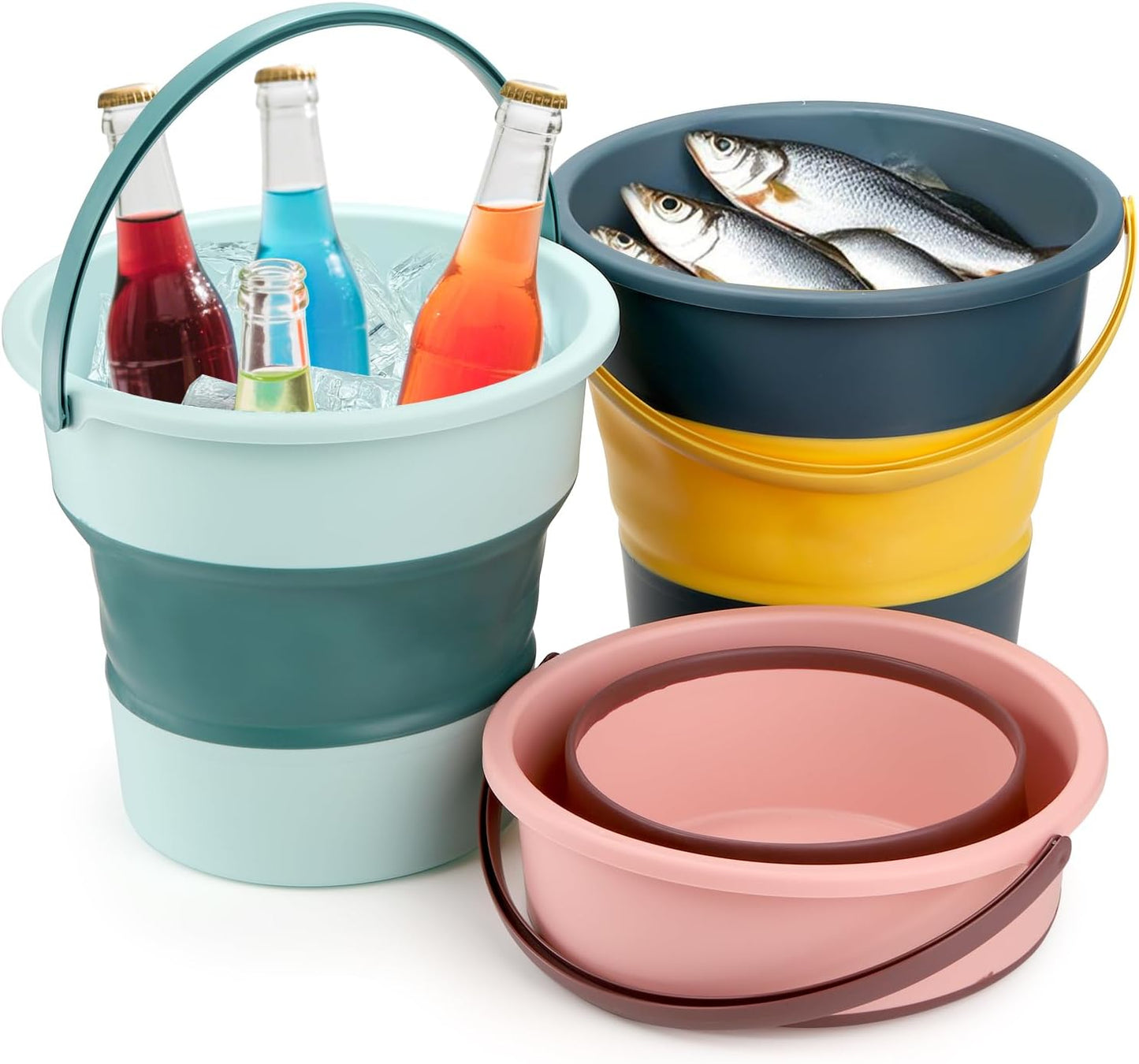 3 Pack 2.6 Gallon Collapsible Plastic Bucket, 10L Foldable Round Tub w