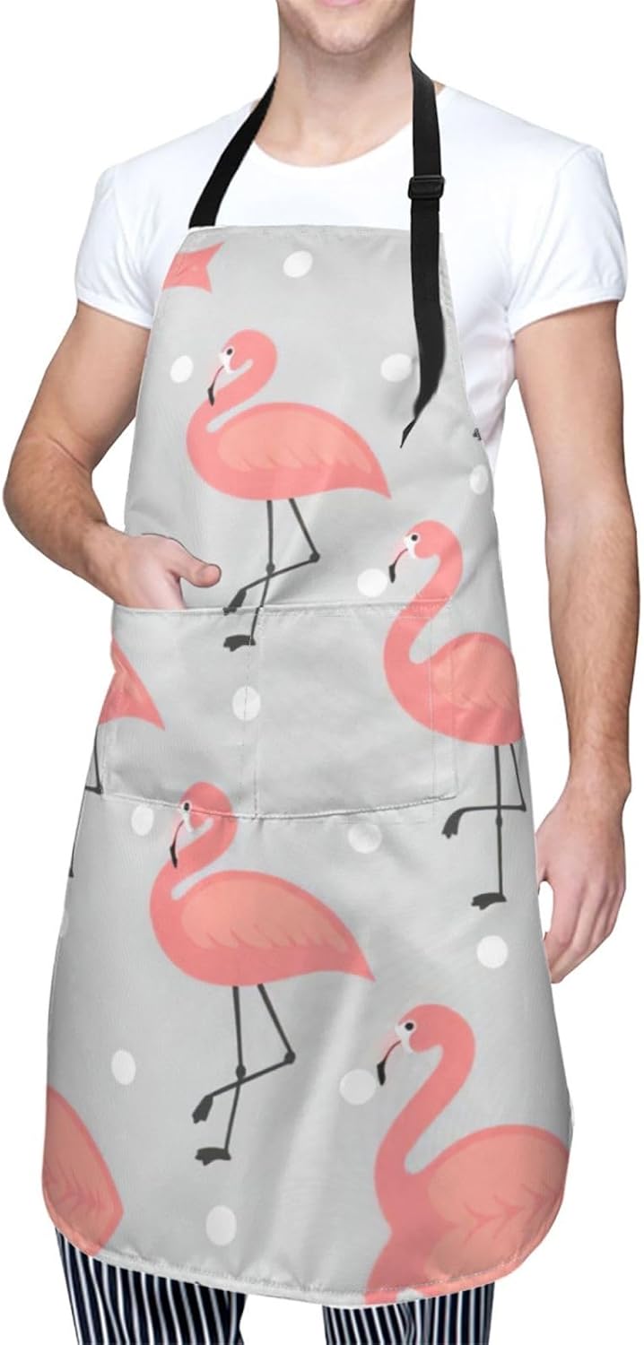 Flamingo Print Laundry apron 28x33 In Waterproof Kitchen Apron with Pockets for Cooking Baking