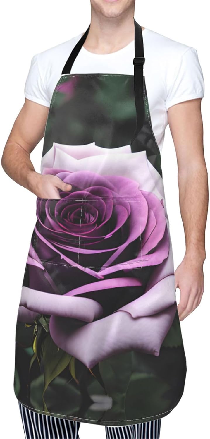 Black Blackgound Rose print Waterproof chef's apron with pocket apron