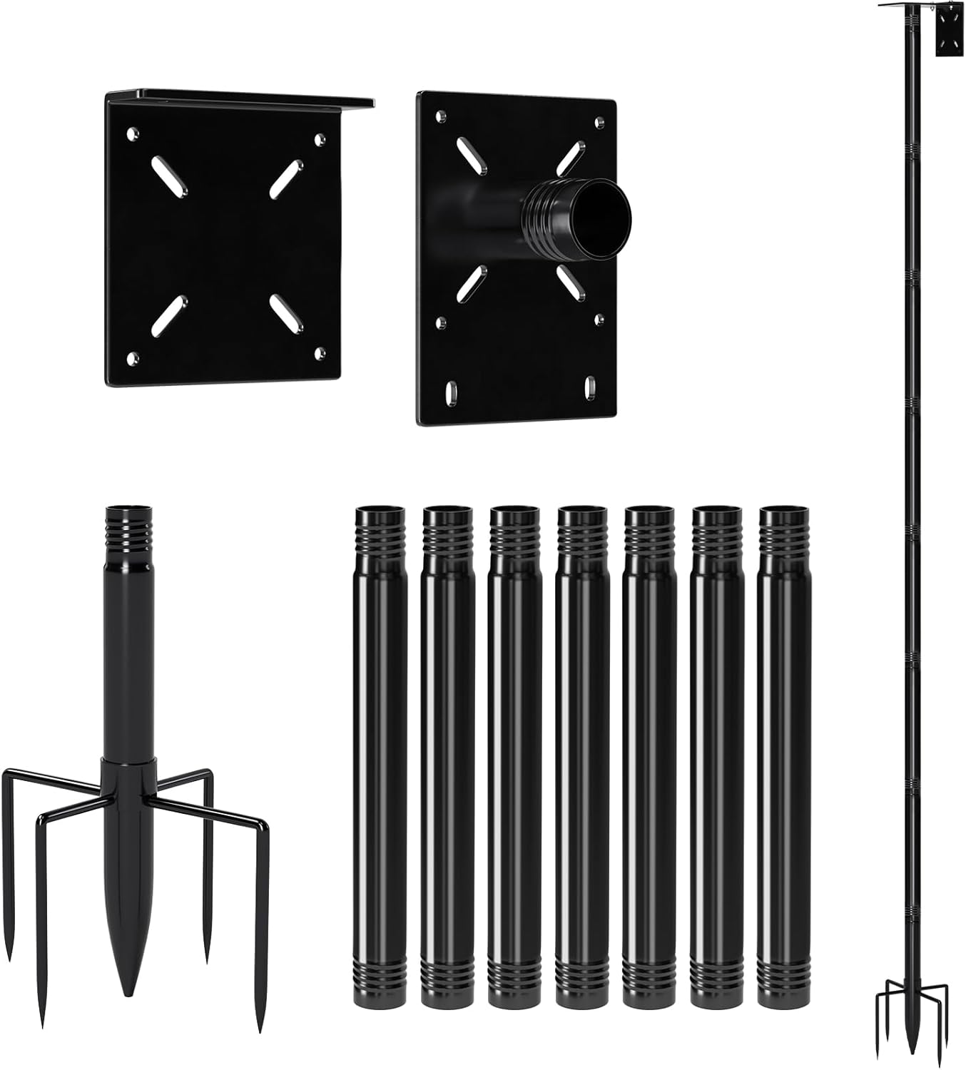 114-Inch Birdhouse Pole Stand, Heavy Duty Metal Bird House Mount with Ground Stake Base, Multi-Section Outdoor Pole for Birdhouses, Feeders & Garden Decor