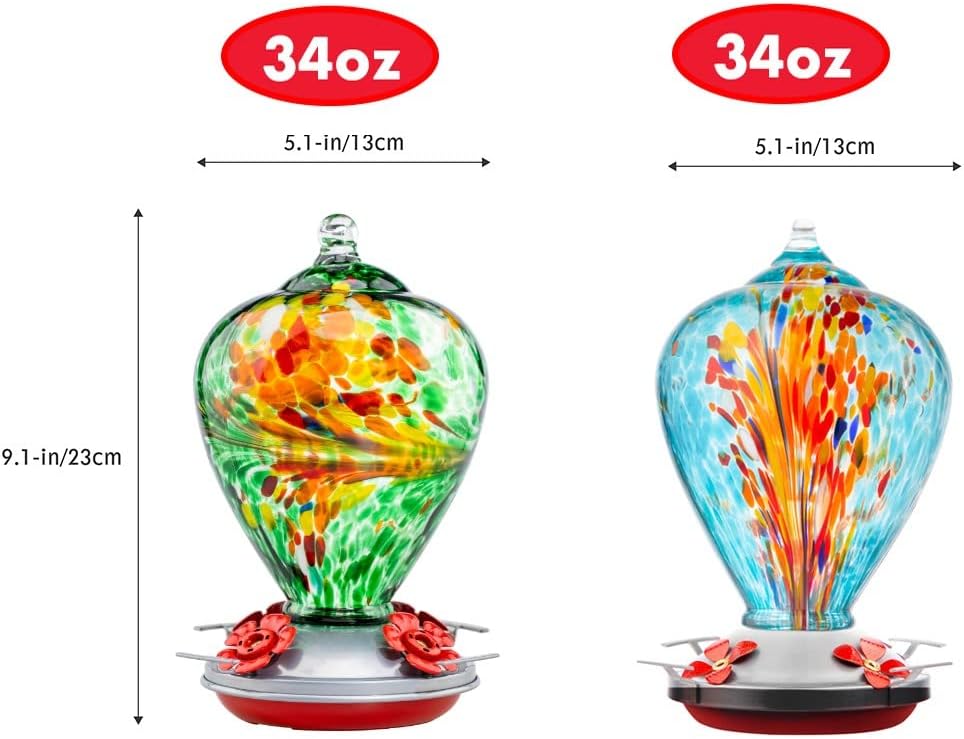 Muse Garden Gifts for Women Glass Hummingbird Feeder for Outdoors Hanging, Birthday Mother‘s Day Christmas Valentine Hummingbird Gifts for Women Mom, Ant Moat Included, 2 Pack, Peacock and Comet