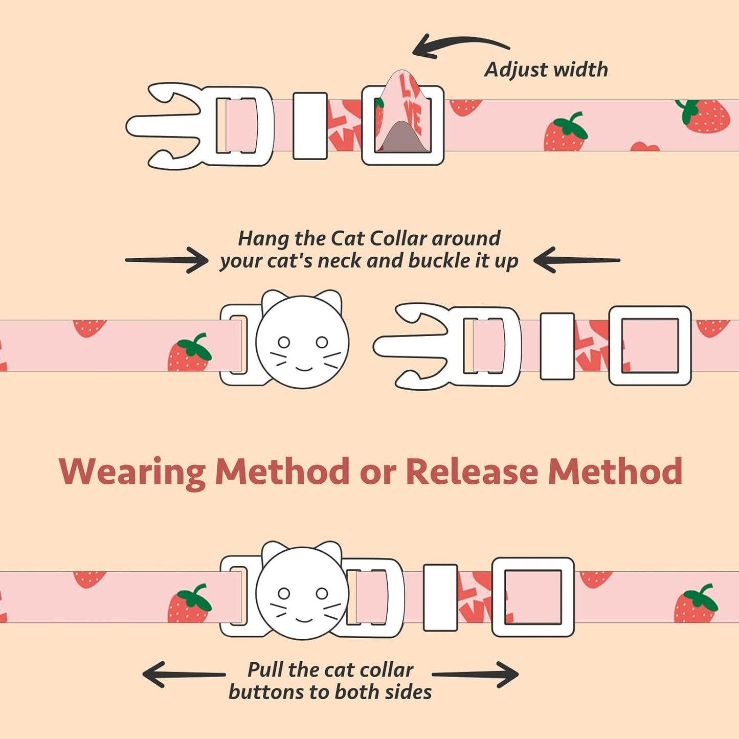 2 Pack Cotton Breakaway Cat Collar Pink Strawberries and White Heart S