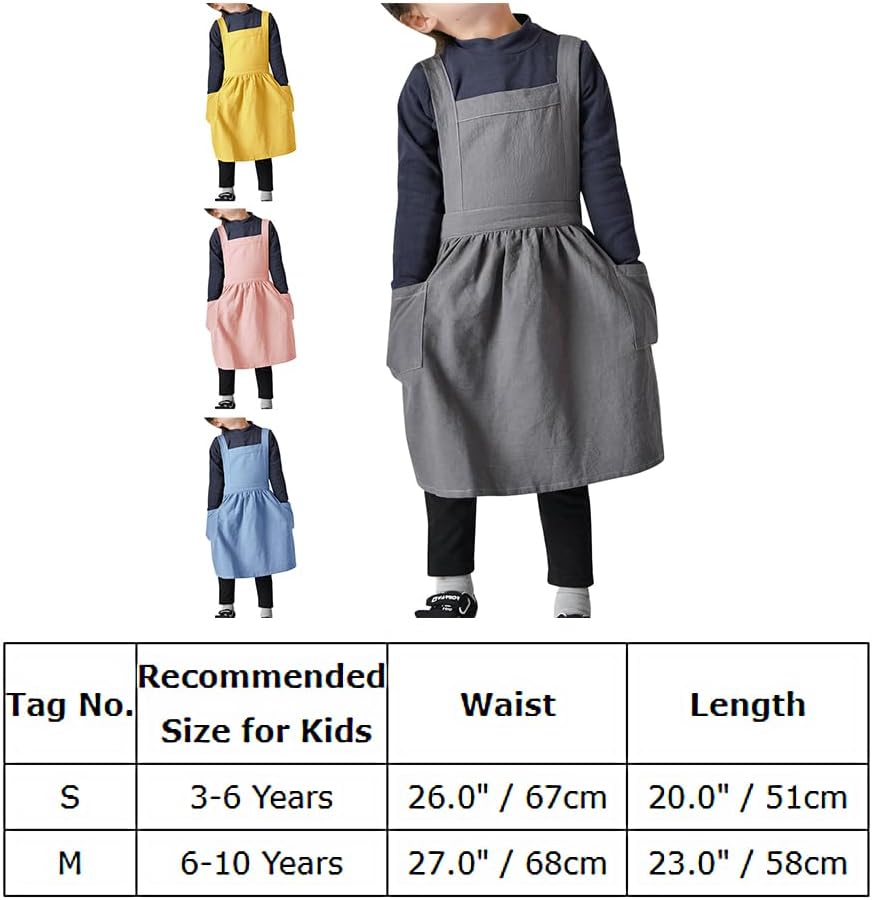 OBEEII Kids Aprons for Cooking Cotton Linen Children Baking Kitchen Ga