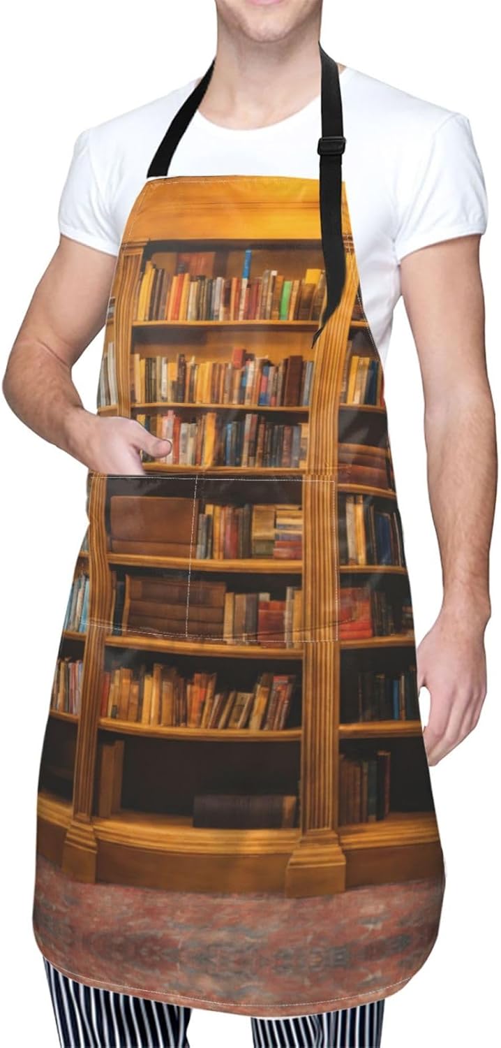 books Print Laundry apron 28x33 In Waterproof Kitchen Apron with Pockets for Cooking Baking