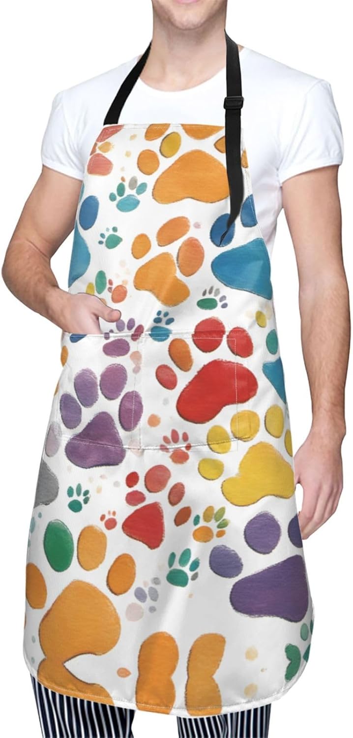 Paw Prints Art 1 print Waterproof chef's apron with pocket apron for kitchen cooking baking barbecue and gardening
