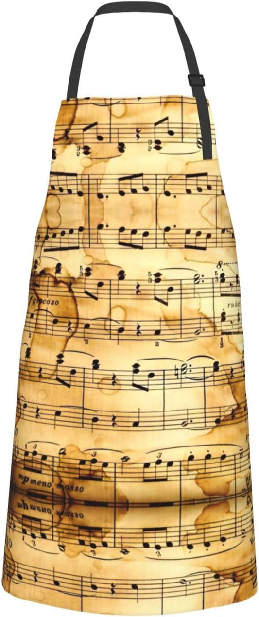 Music Note Print Print Laundry apron 28x33 In Waterproof Kitchen Apron with Pockets for Cooking Baking