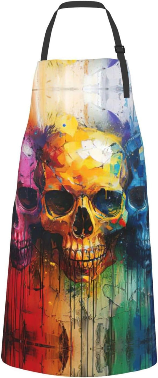 color skulls print Waterproof chef's apron with pocket apron for kitchen cooking baking barbecue and gardening