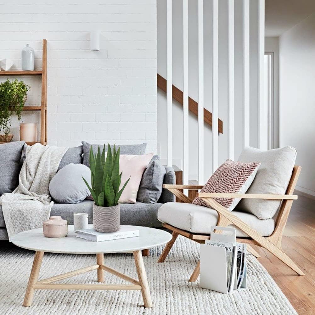 Briful Fake Snake Plant 16" Faux Potted Plant Artificial Snake Plant with Cement Pot Sansevieria Plant Perfect for House Modern Living Room Office Housewarming Gift Indoor Decor
