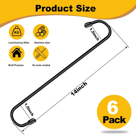 6 Pack 14 Inch Black Extra Matel Heavy Duty Hook for Hanging Plants,Large S Hooks for Hang Brsket,Bird House,Clothes,Kitchenware,Garden,Patio