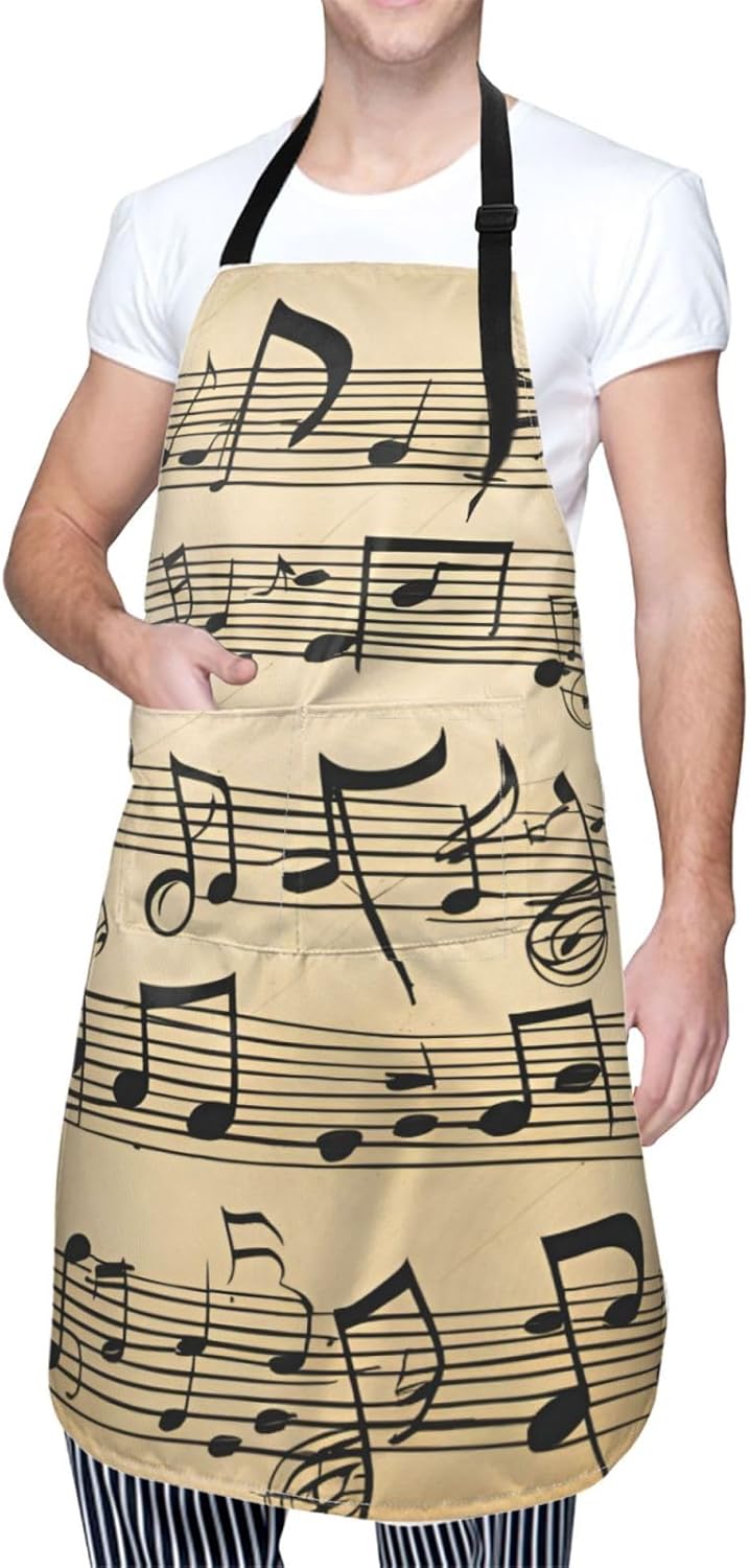 YANYU Musical Notes Print 28x33 In Kitchen Apron Stylish Chef Apron with Pockets for Cooking Baking Painting