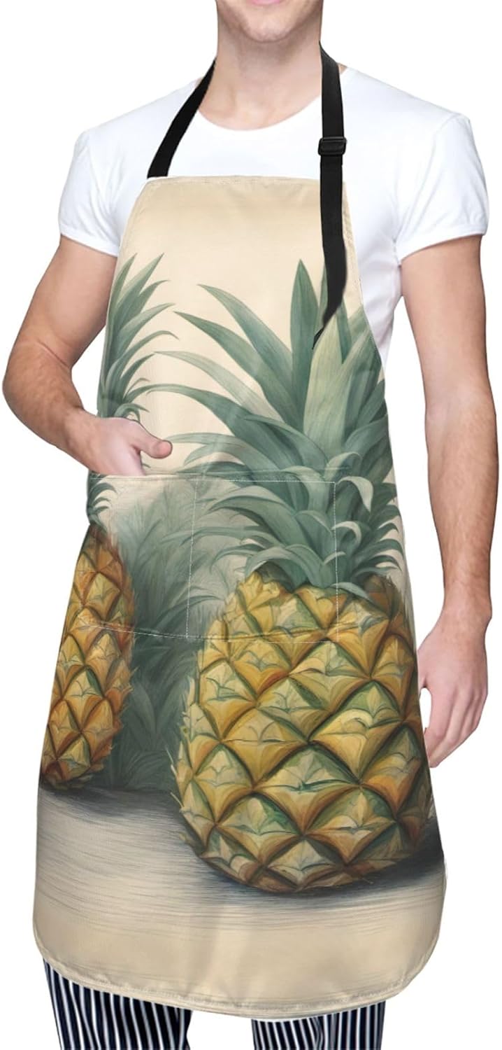 Pineapple print Waterproof chef's apron with pocket apron for kitchen