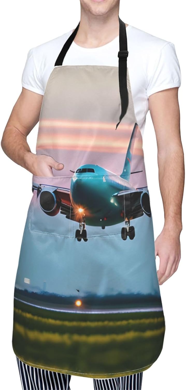 Airplane in The Evening Lights Print Laundry apron 28x33 In Waterproof