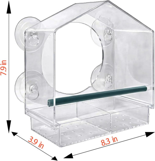 Window Bird Feeder with 4 Strong Suction Cups, Squirrel Proof Clear Bird Feeder for Outdoor Bird Watching