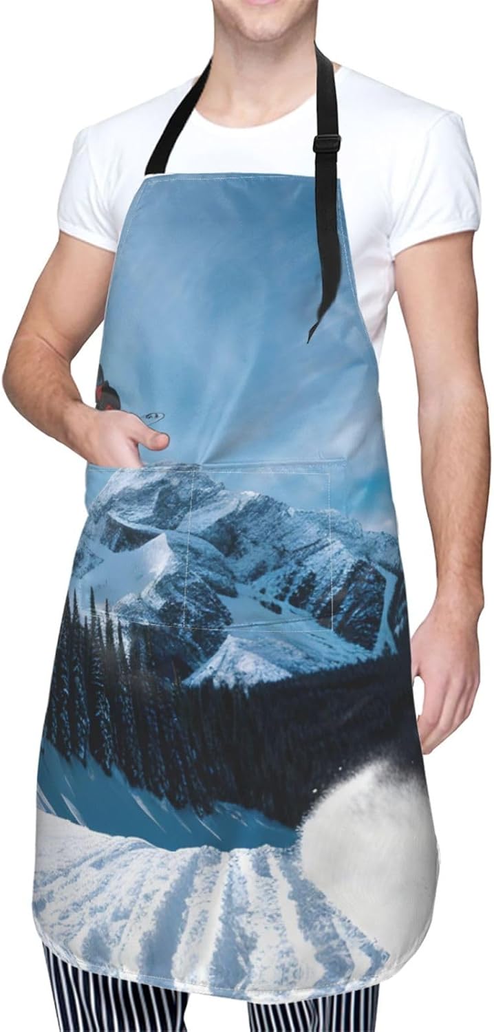Snowboarding print Waterproof apron with pocket adjustable cooking apron for adult kitchen bibs to bake