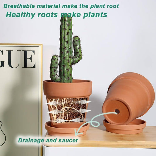 vensovo 6 Inch Terracotta & Clay Pots for Plant with Saucer - 4 Pack M