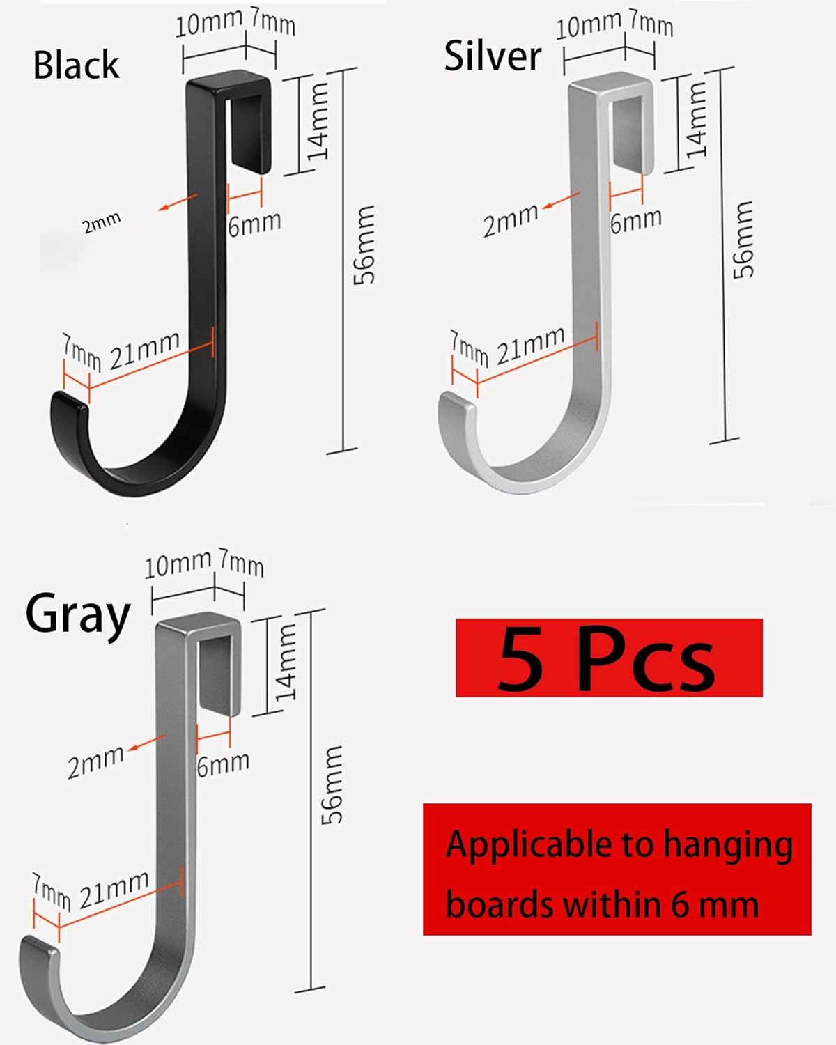 J Hook for Wire Shelving, 5pcs Aluminum Grid Hooks Heavy Duty S Hooks