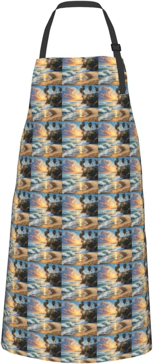 YANYU Palm Tree Print 28x33 In Kitchen Apron Stylish Chef Apron with Pockets for Cooking Baking Painting