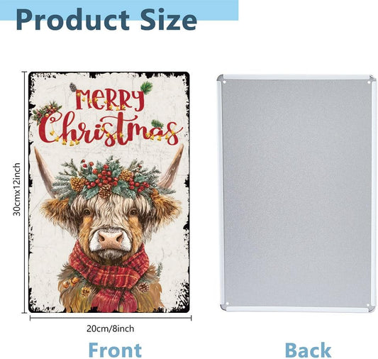 SUPERDANT Christmas Highland Cow Metal Signs Highland Yak Tin Sign Met