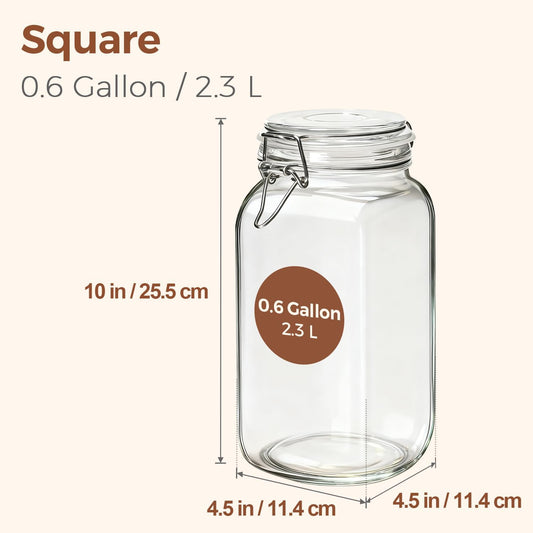 ComSaf Airtight Glass Jars with Lids 0.6 Gallon Set of 3, Food Storage