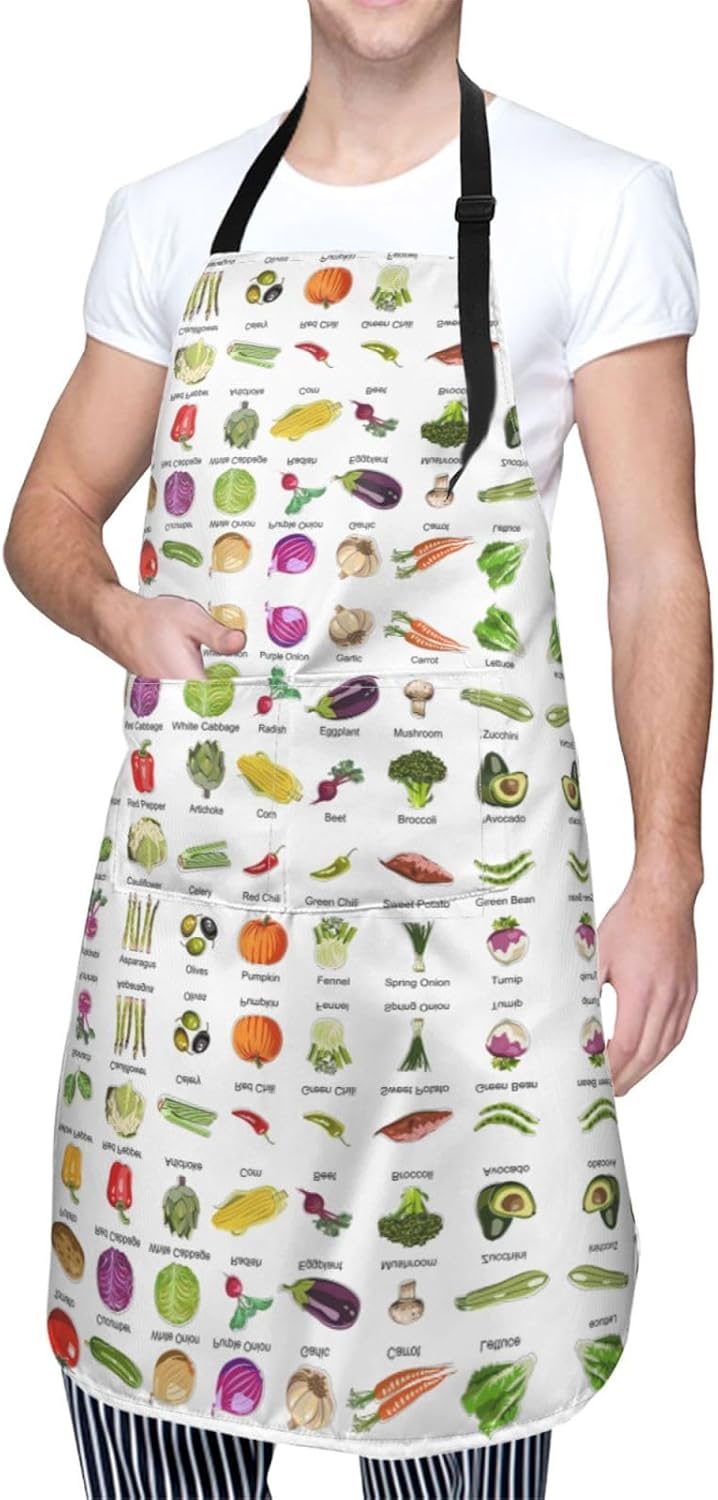 Introduction of various vegetables print Waterproof apron with pocket adjustable cooking apron for adult kitchen bibs to bake