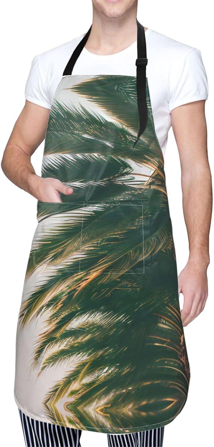 Los Angeles Palm Trees print Waterproof chef's apron with pocket apron for kitchen cooking baking barbecue and gardening