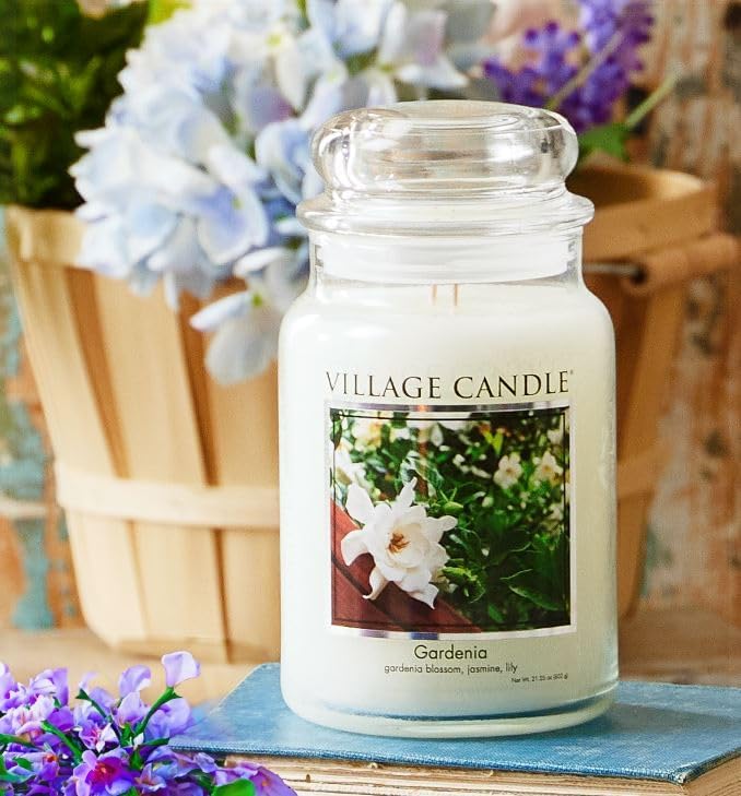 Village Candle Gardenia Large Glass Apothecary Jar Scented Candle, 21.