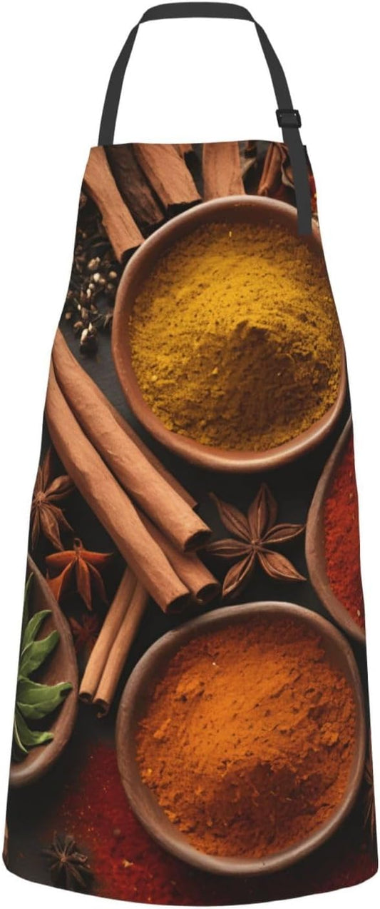 YANYU Spices Print 28x33 In Kitchen Apron Stylish Chef Apron with Pock