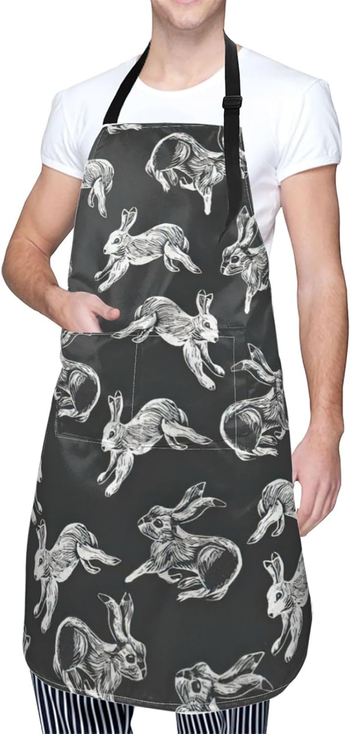 Bunny Rabbit Print Laundry apron 28x33 In Waterproof Kitchen Apron with Pockets for Cooking Baking