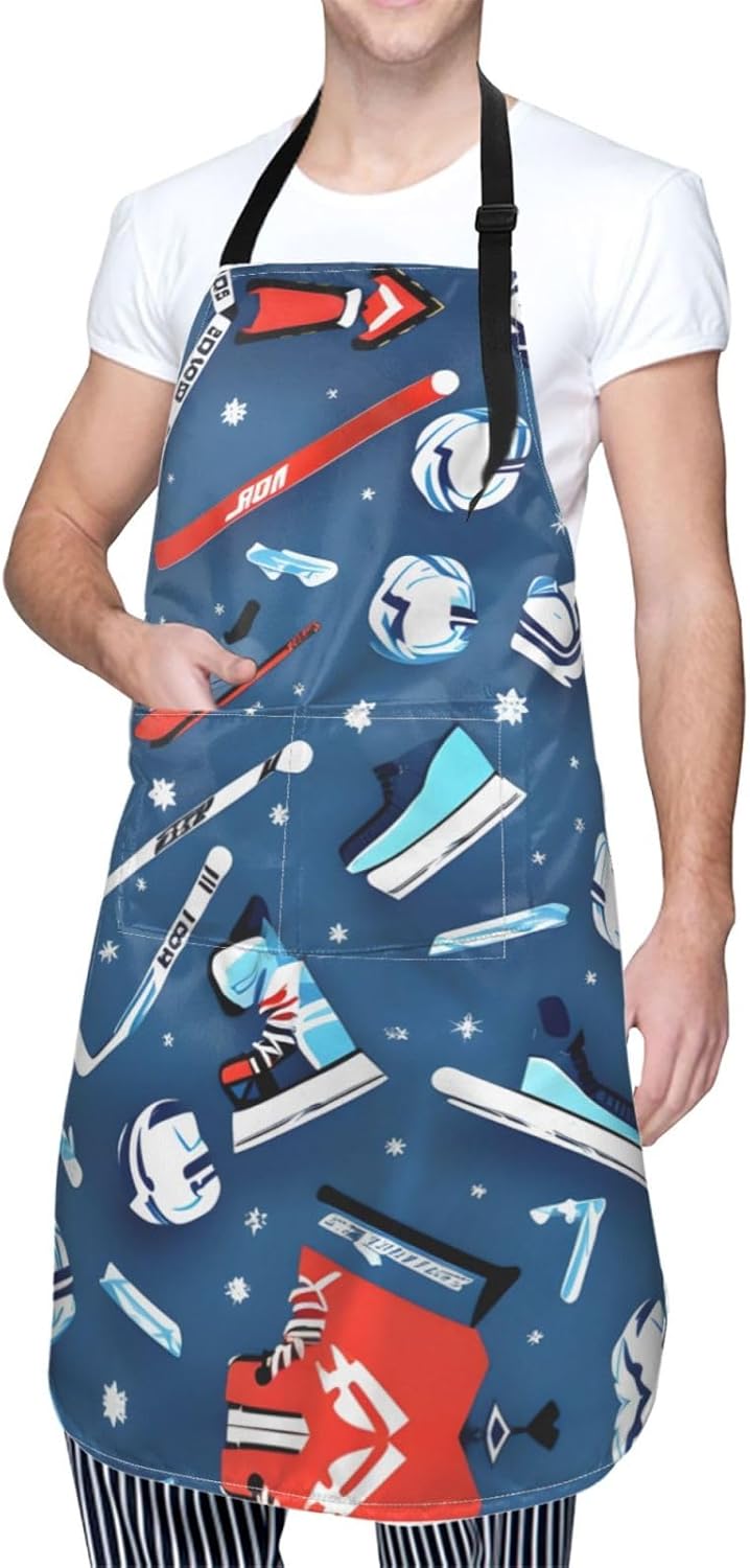 Ice Hockey print print Waterproof apron with pocket adjustable cooking apron for adult kitchen bibs to bake