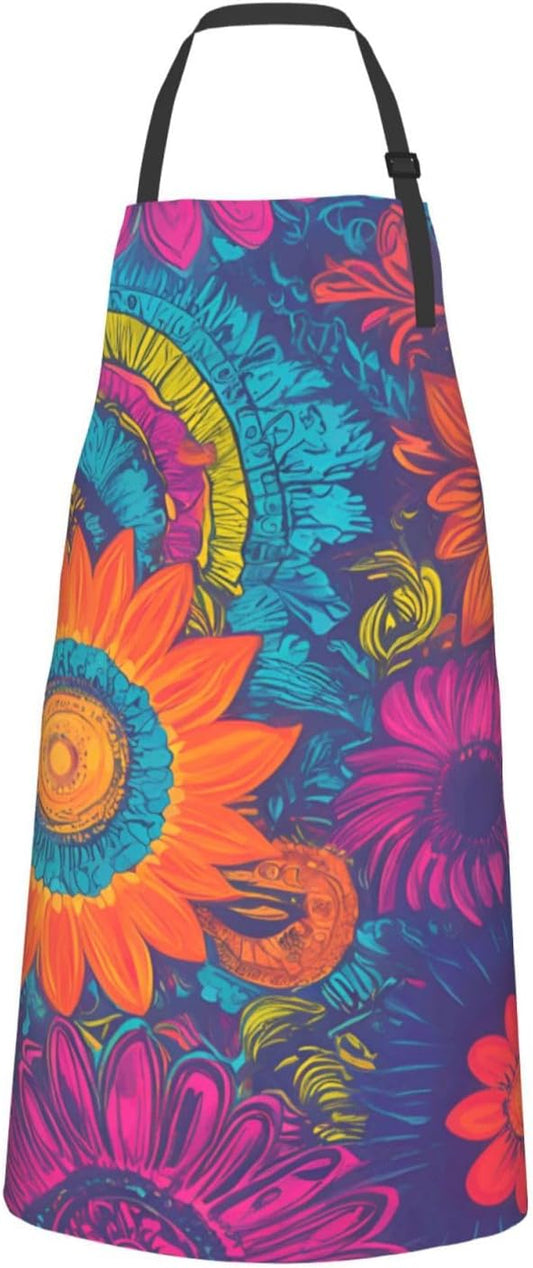 YANYU Bright Color Print 28x33 In Kitchen Apron Stylish Chef Apron wit